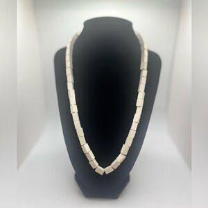 Vintage bone bead necklace neutral boho block bead statement